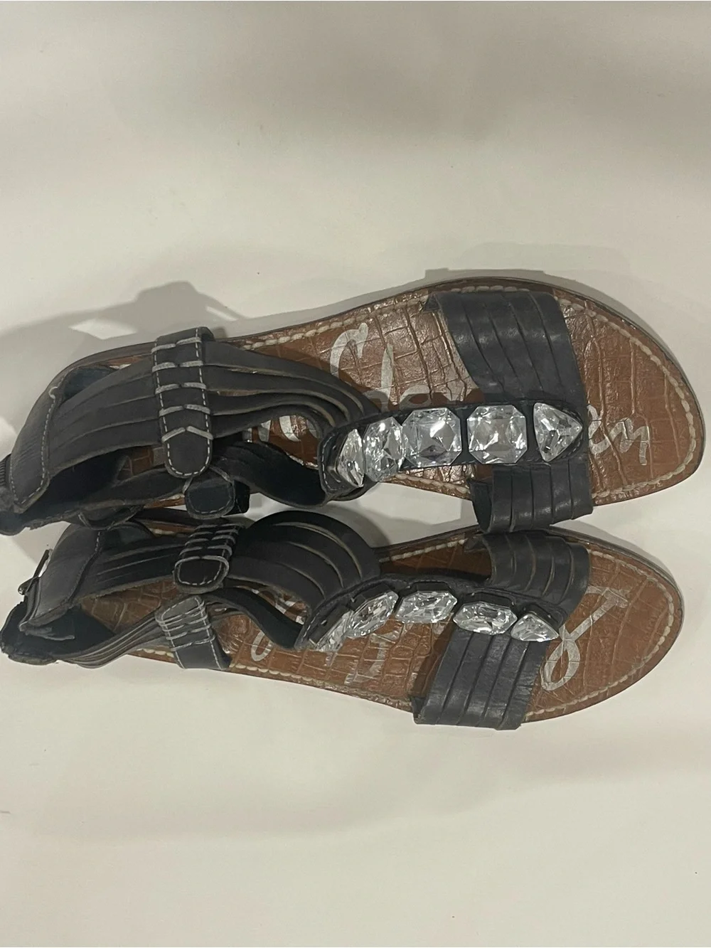 Sam Edelman Jeweled Gladiator Sandals Charcoal Grey Galina